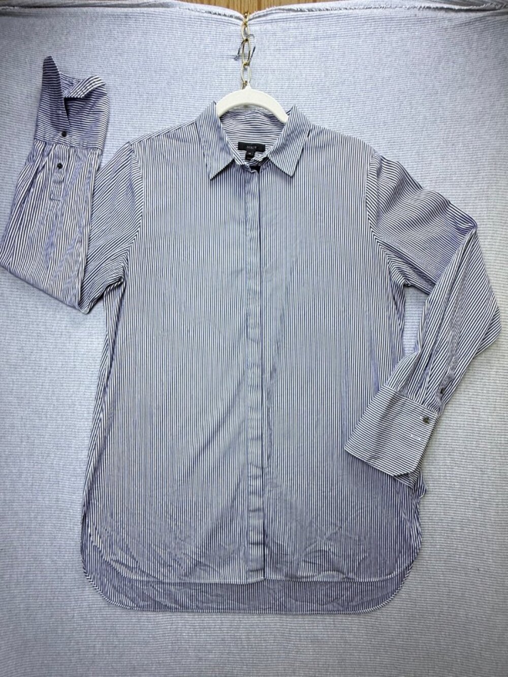 J.Crew Womens Striped Button Up Shirt Blue White Long Sleeve Size 14